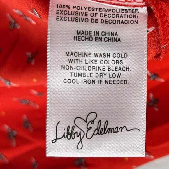 Libby Edelman Blouse Women's Sz XS Red Bee Print Tasseled Tie Front Flowy - Picture 10 of 12